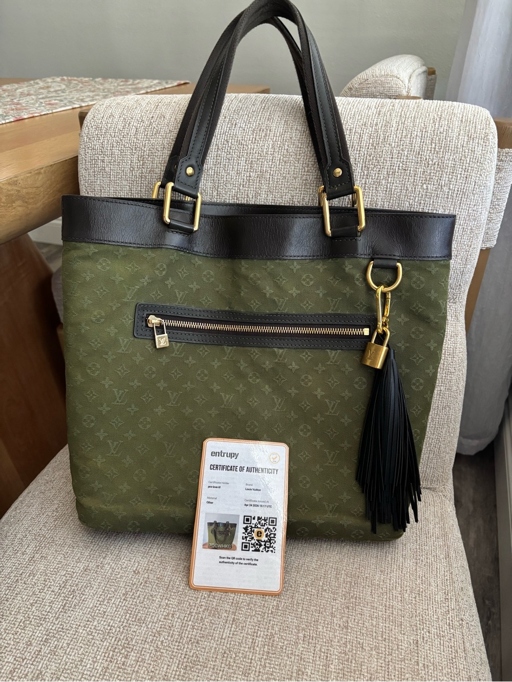 Louis Vuitton Monogram Mini Lin Olive Green Khaki Lucille Tote